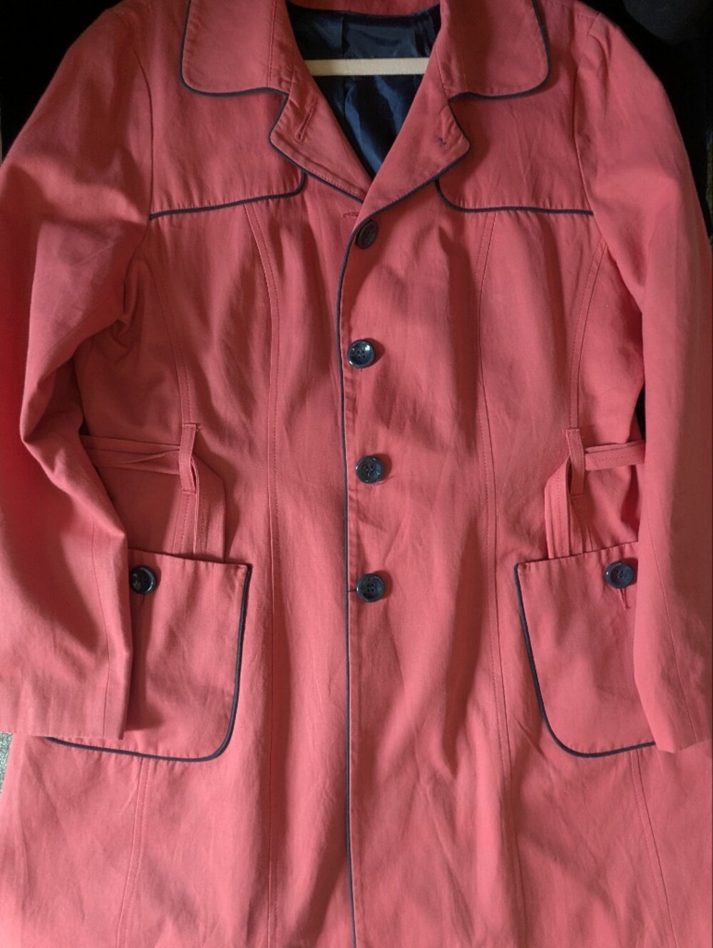 F&F Women's Coral Pink Button-Front Trench Coat with Contrast Piping